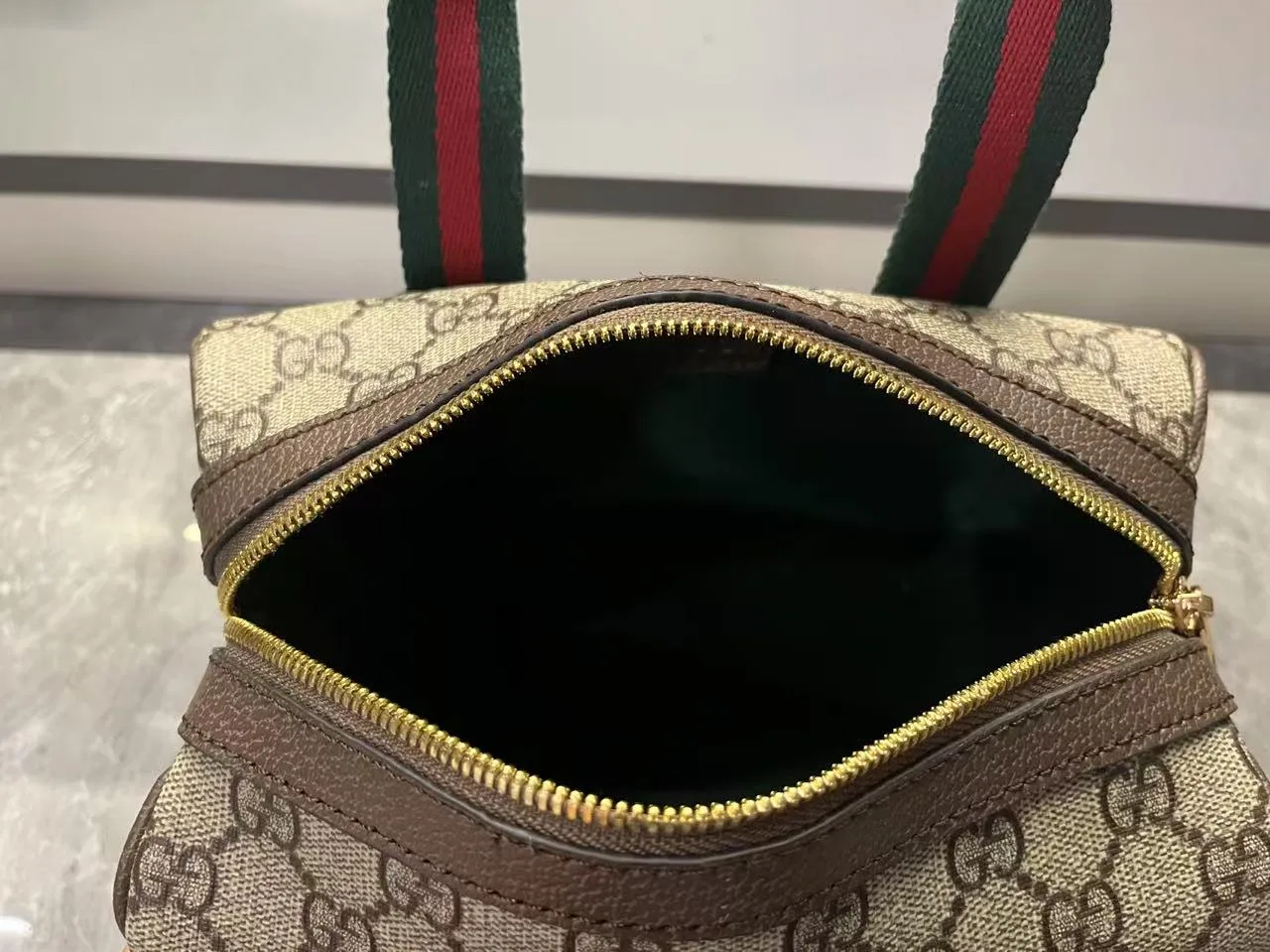 Gucci Mini GG Handbag - Beige and dark brown