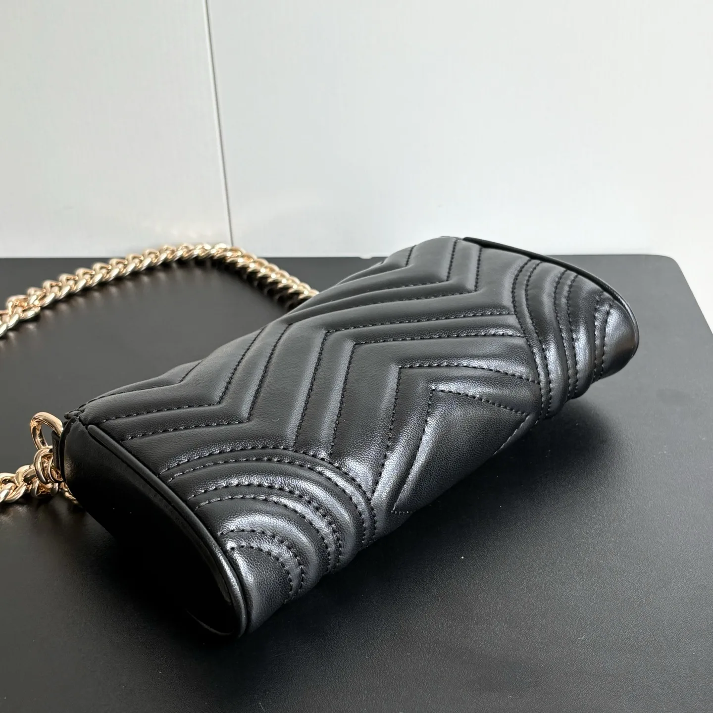 Gucci GG Marmont Black Matelassé Chevron Leather Shoulder Bag