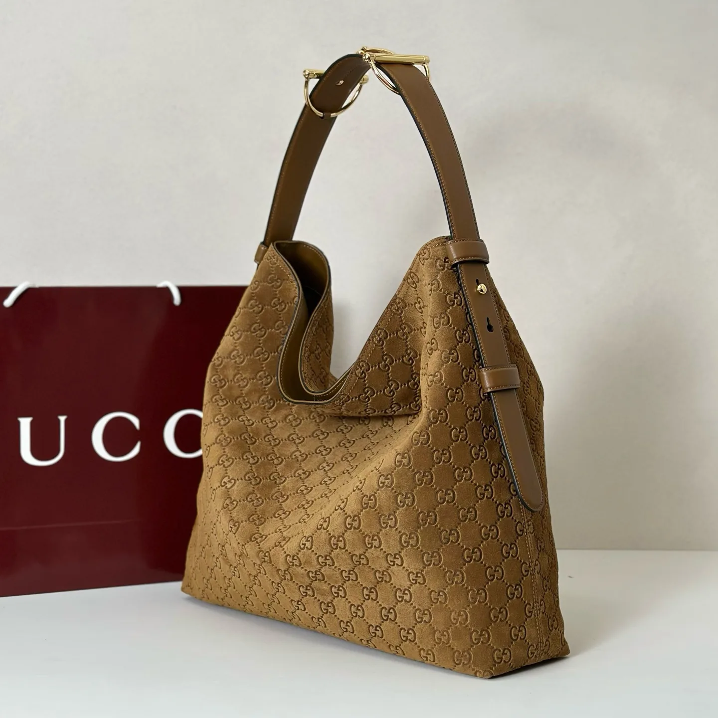 Gucci Beatrix large tote Brown embossed GG suede - Bag