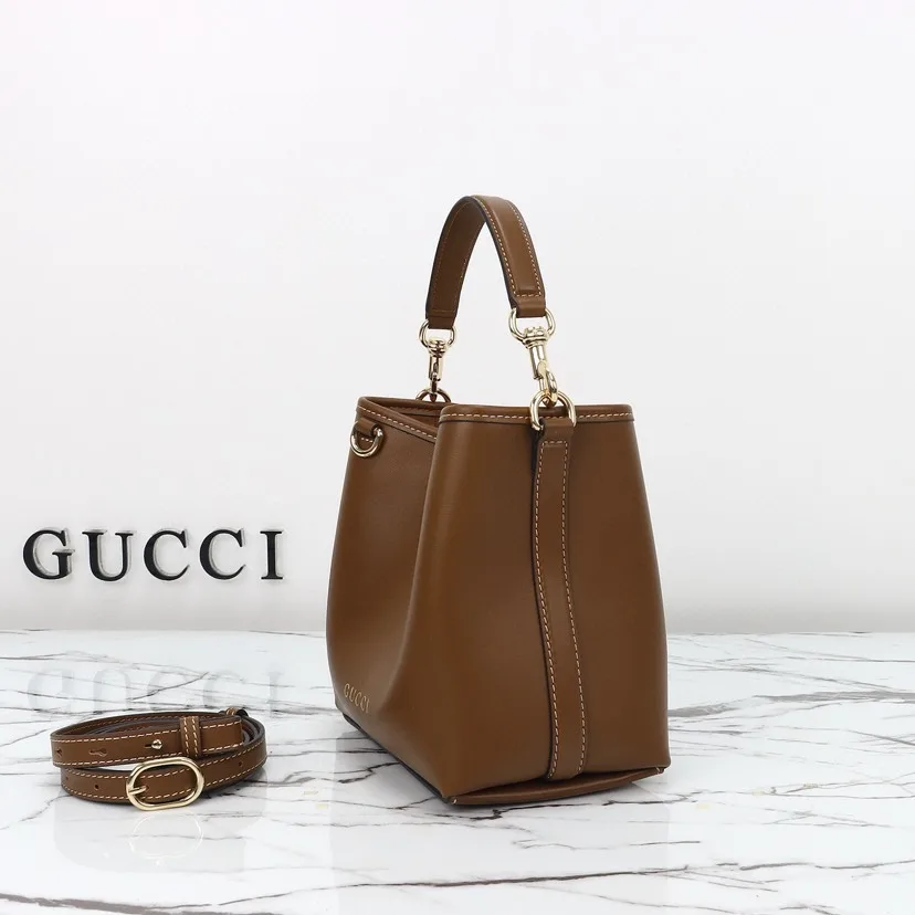 Gucci GG Emblem Mini Bucket Bag - Brown