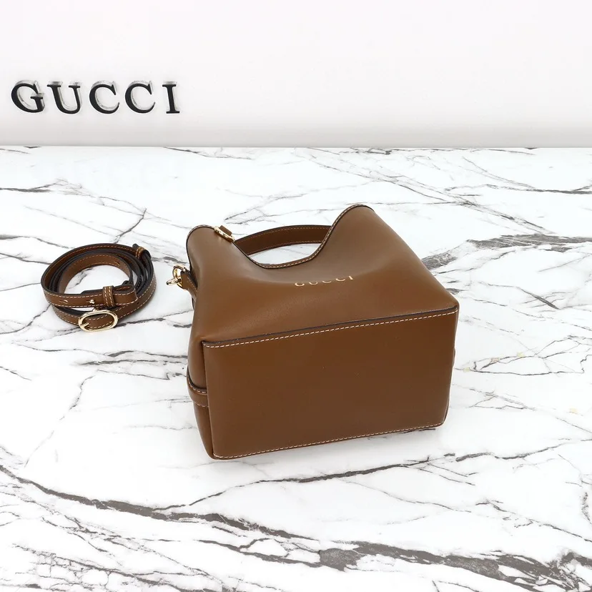 Gucci GG Emblem Mini Bucket Bag - Brown