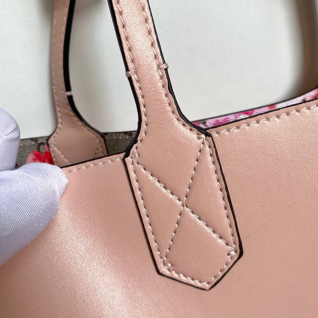 Gucci GG Monogram Blooms Medium Reversible Tote Beige Multicolor Pink - Bag