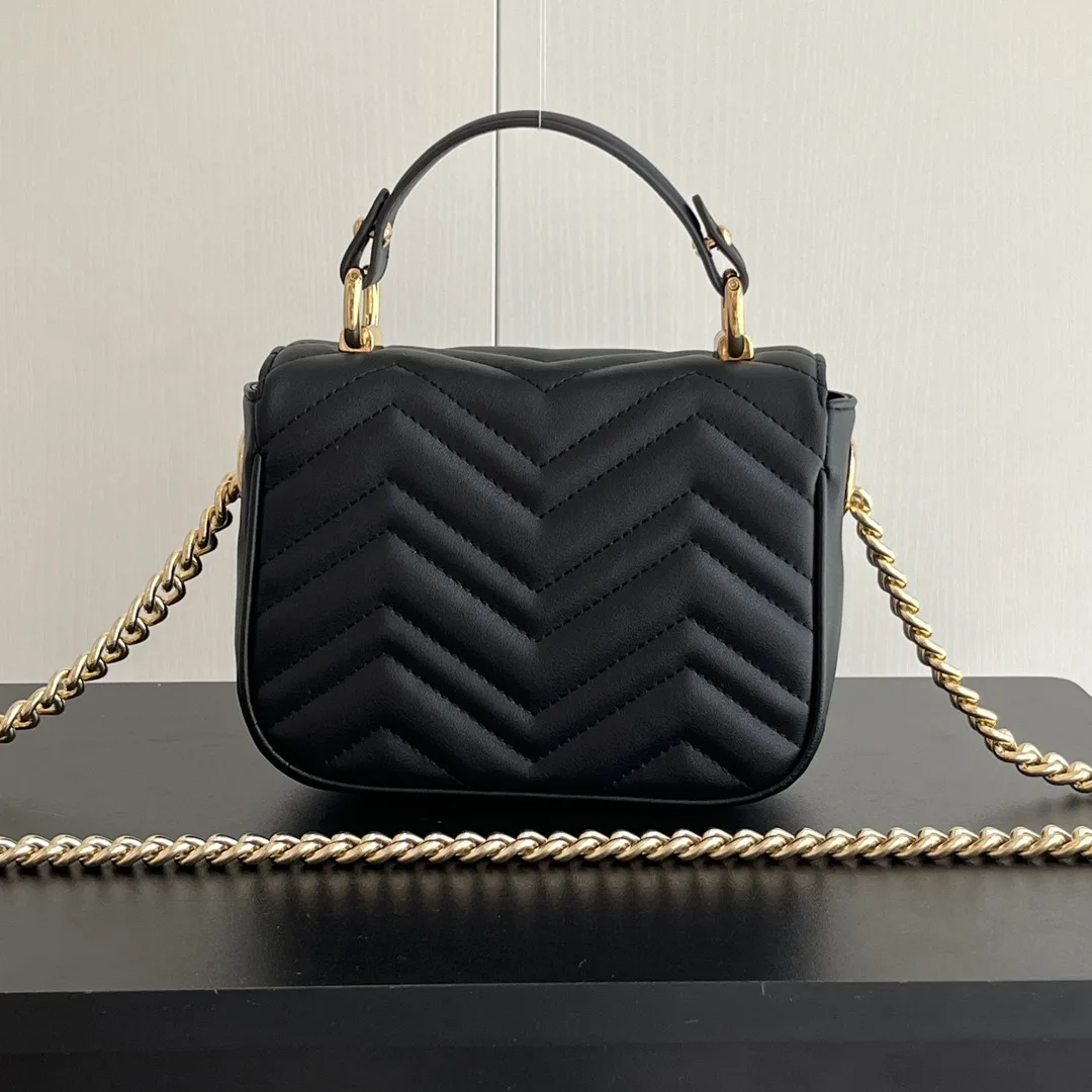 Gucci GG Marmont Mini Top Handle Bag-Black - Bag
