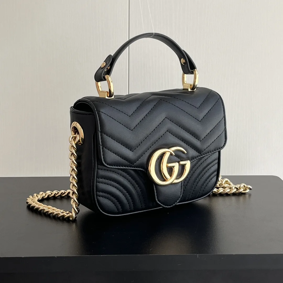 Gucci GG Marmont Mini Top Handle Bag-Black - Bag