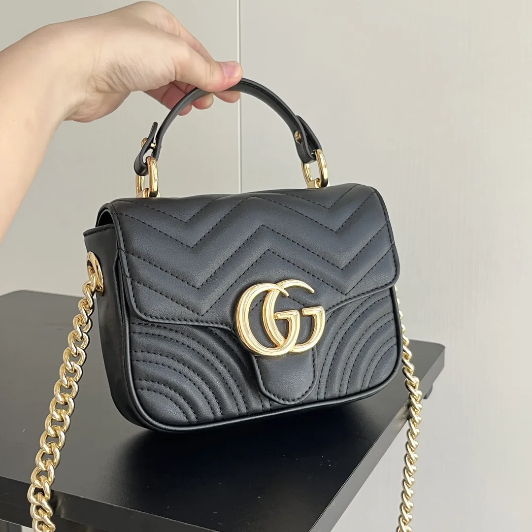 Gucci GG Marmont Mini Top Handle Bag-Black - Bag