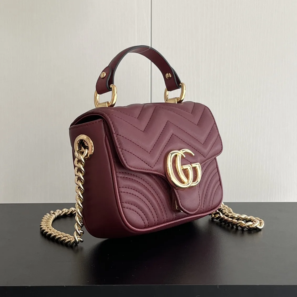Gucci GG Marmont Mini Top Handle Bag-Red - Bag