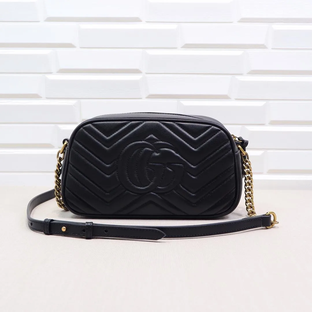 GUCCI Calfskin Matelasse GG Marmont Chain Shoulder Bag Black - Bag