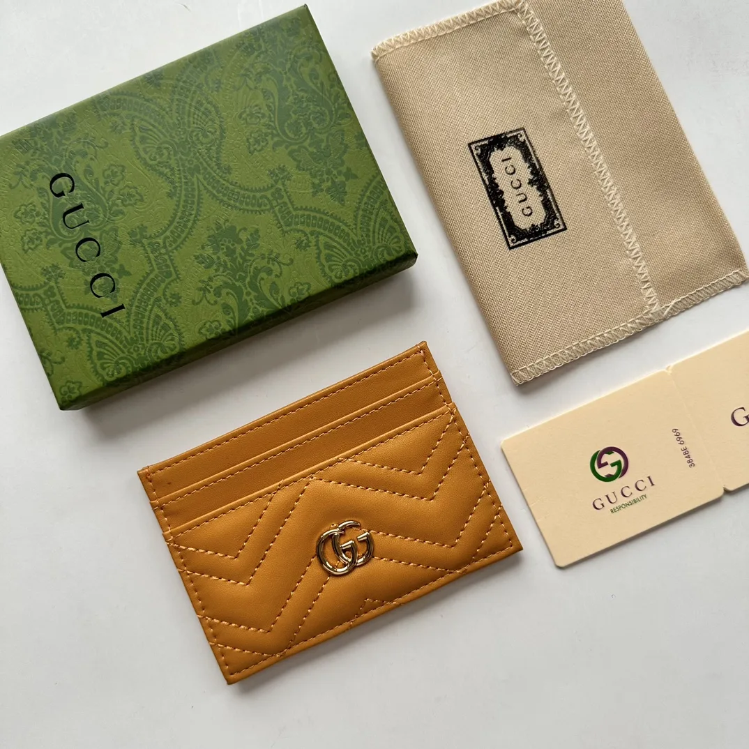 Gucci GG Marmont card case yellow leather-wallet