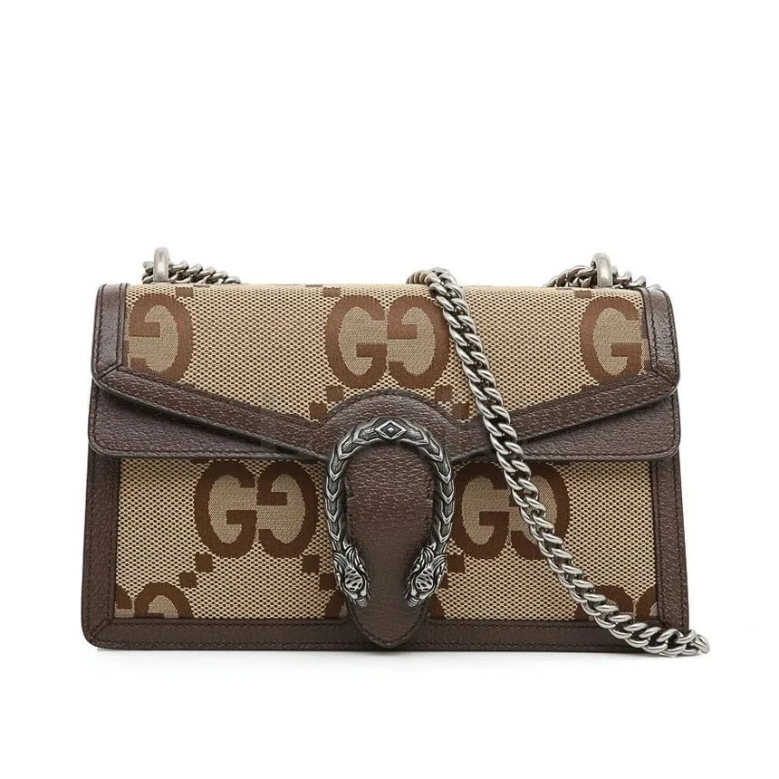 Gucci Dionysus Medium GG-Jacquard Canvas Shoulderbag- Brown and Silver
