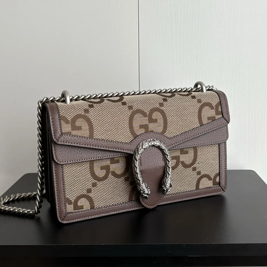 Gucci Dionysus Medium GG-Jacquard Canvas Shoulderbag- Brown and Silver