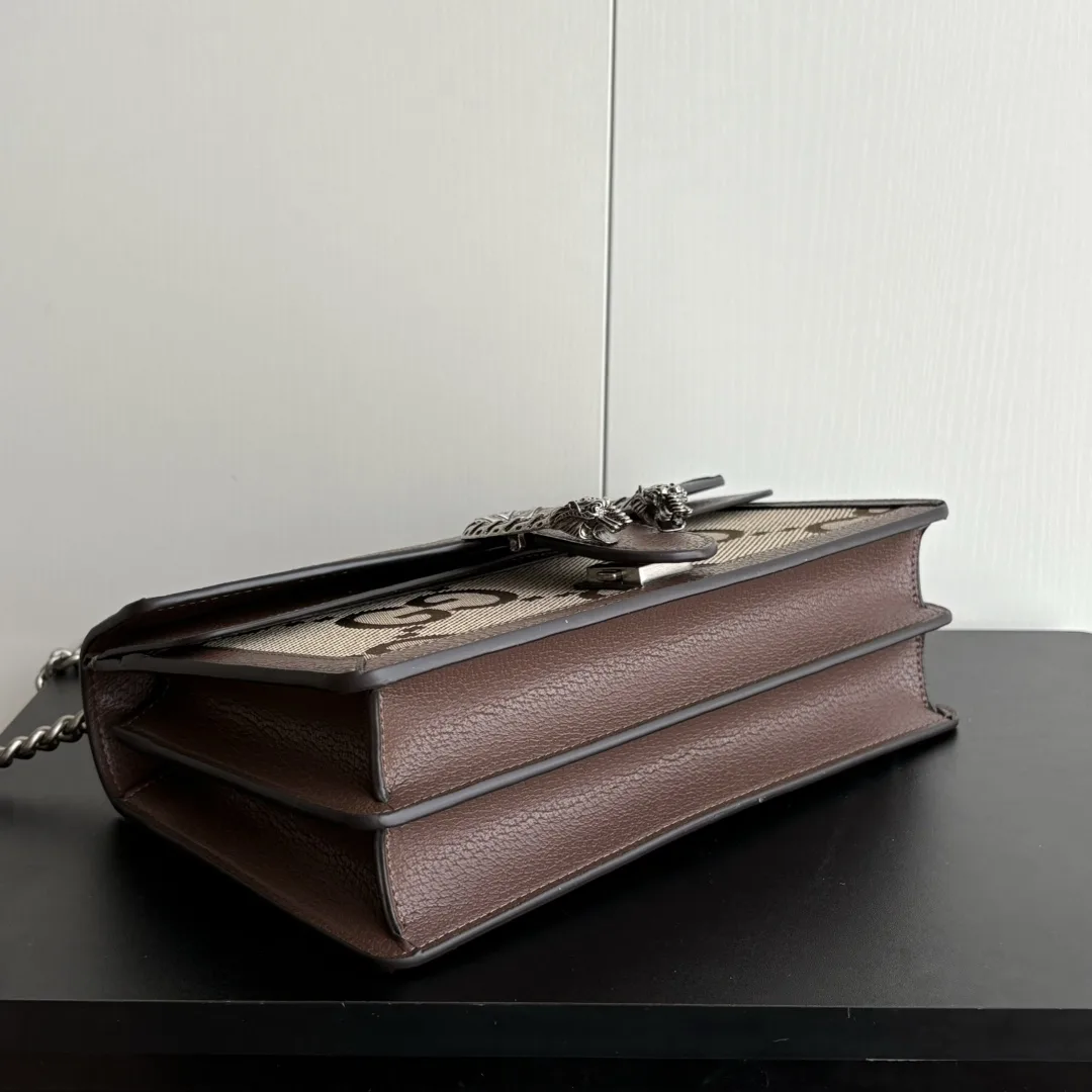 Gucci Dionysus Medium GG-Jacquard Canvas Shoulderbag- Brown and Silver