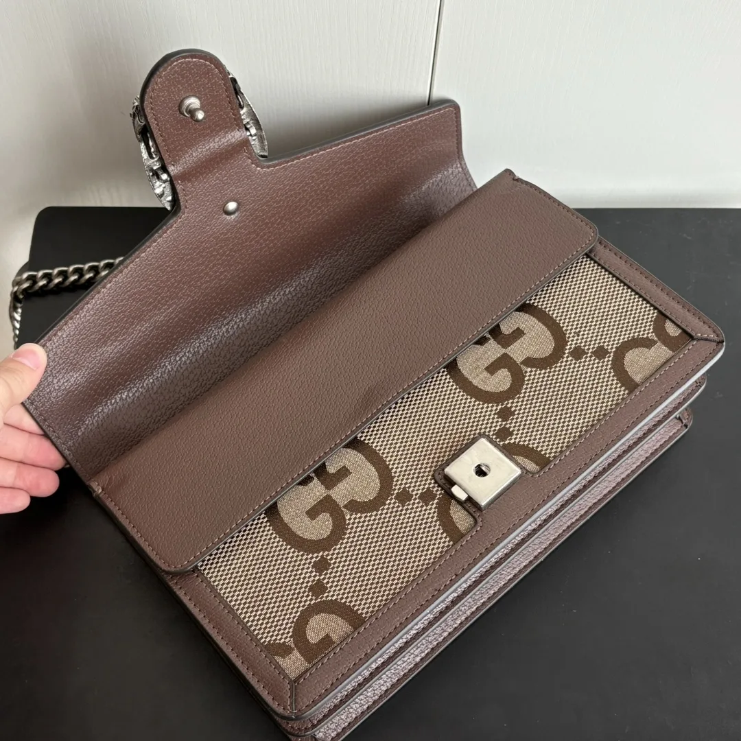 Gucci Dionysus Medium GG-Jacquard Canvas Shoulderbag- Brown and Silver
