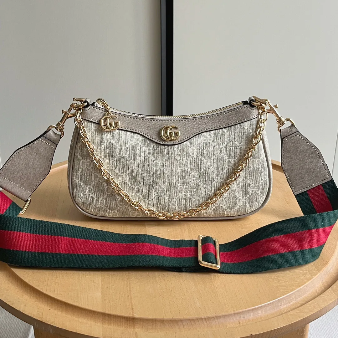 Gucci Ophidia Collection Small Handbag with Extra Starp - Beige And White Bag
