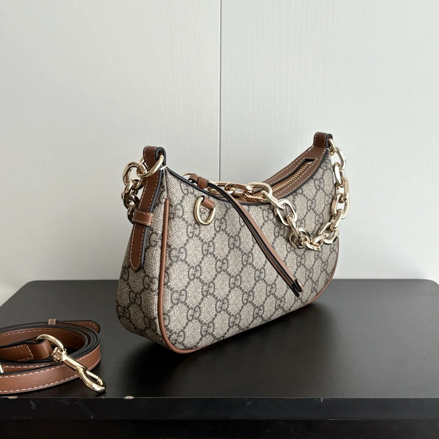 Gucci GG Emblem small shoulder bag- Beige