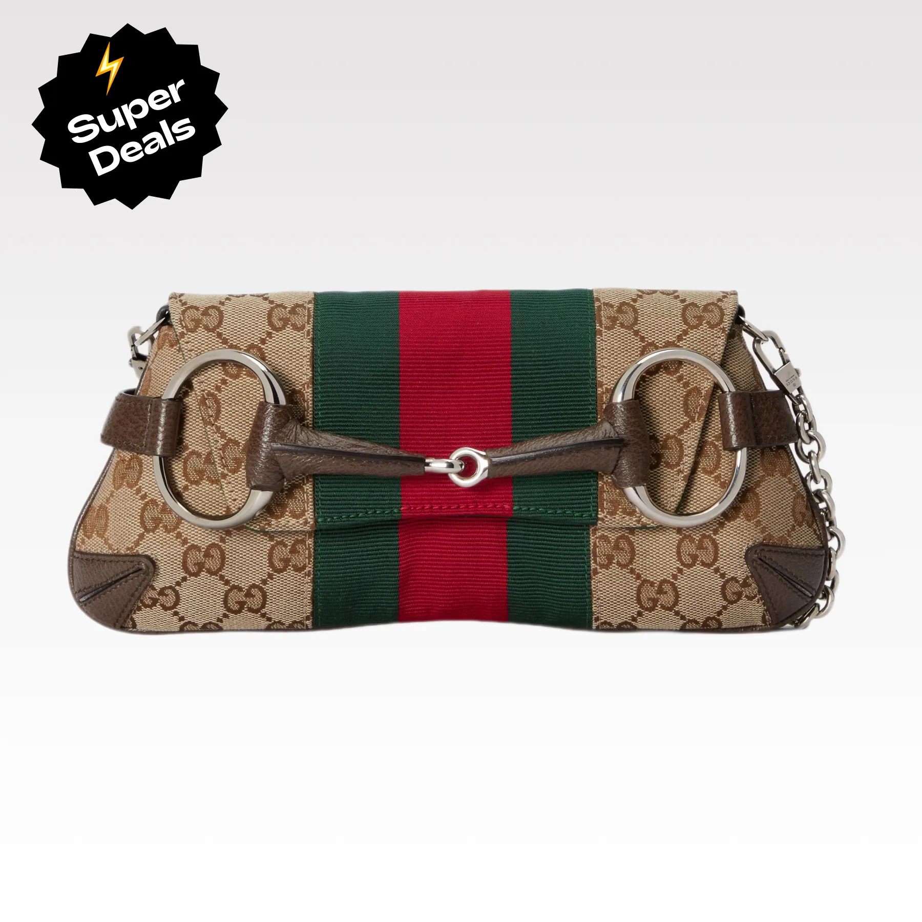 Gucci Horsebit Chain Small Shoulder Bag Beige And Ebony Original GG Canvas - Bag