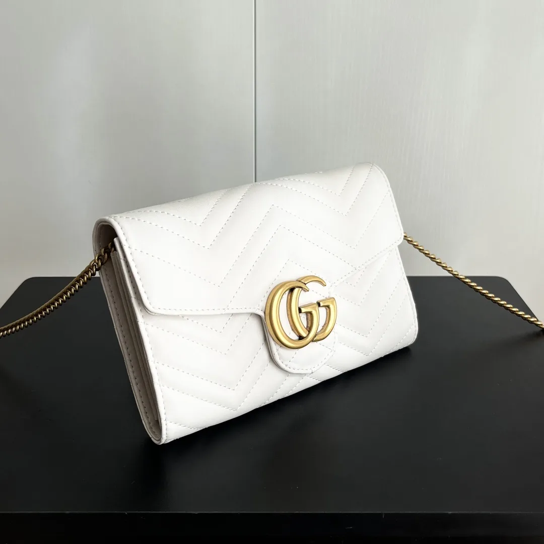 Gucci Marmont Chain Wallet - White Gold Wallet