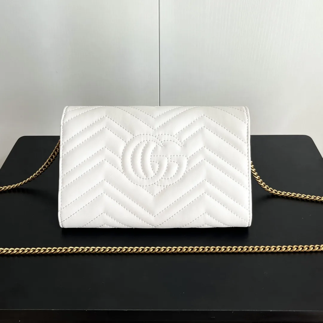 Gucci Marmont Chain Wallet - White Gold Wallet