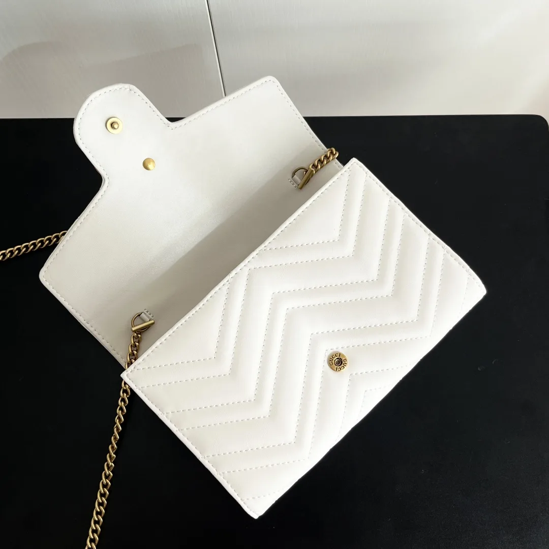 Gucci Marmont Chain Wallet - White Gold Wallet