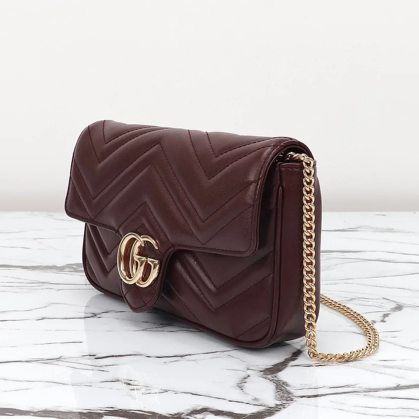 Gucci GG Marmont Red Matelassé Chevron Leather Small Shoulder Bag