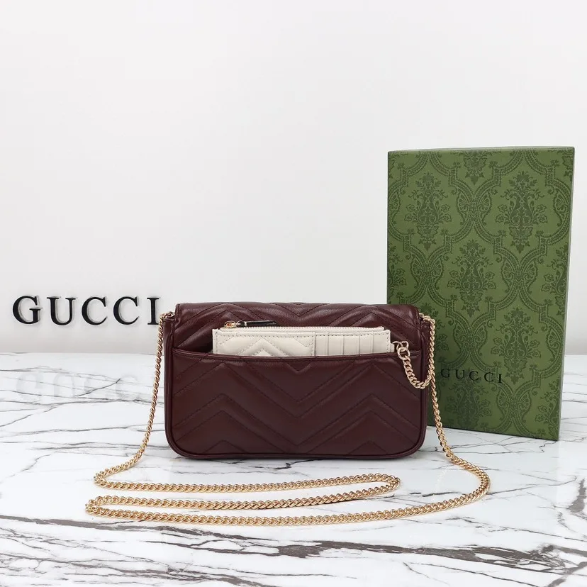 Gucci GG Marmont Red Matelassé Chevron Leather Small Shoulder Bag