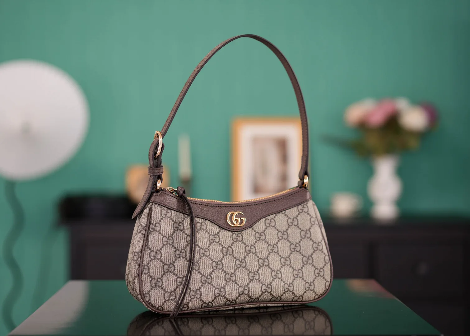 [TOP]Gucci Ophidia Collection Small Handbag - Beige And Dark Brown Bag