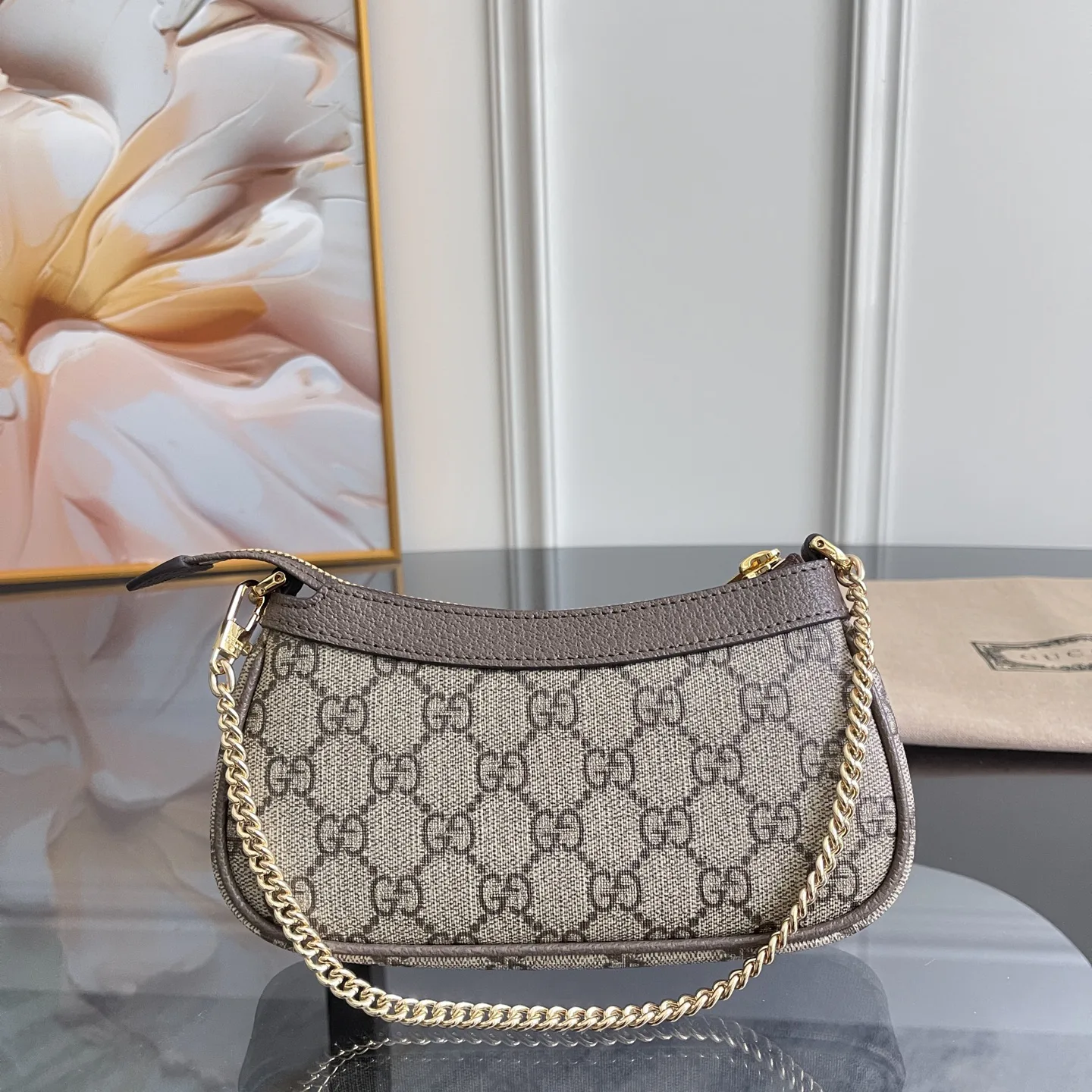 [TOP]Gucci Ophidia Collection Small Handbag - Beige And Dark Brown Bag