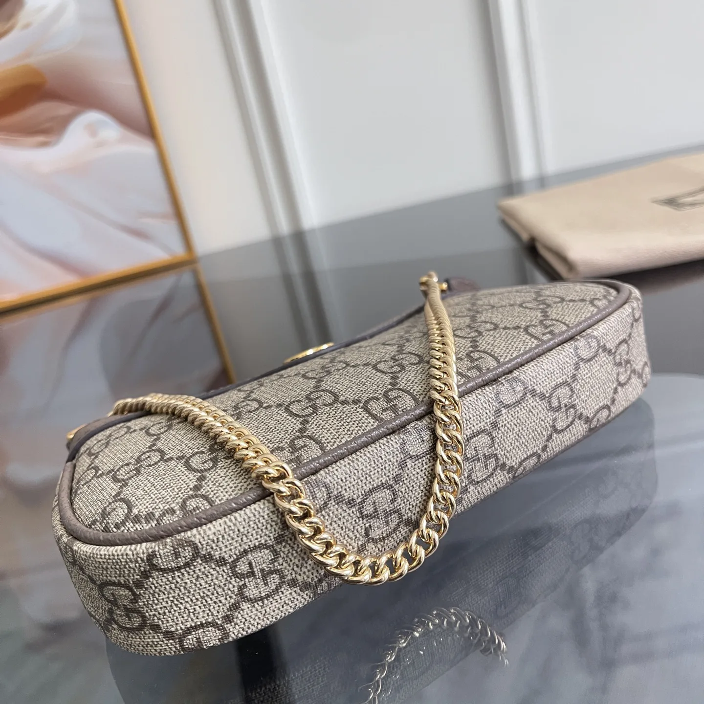 [TOP]Gucci Ophidia Collection Small Handbag - Beige And Dark Brown Bag
