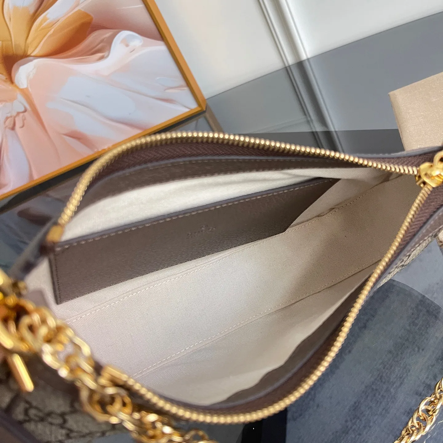 [TOP]Gucci Ophidia Collection Small Handbag - Beige And Dark Brown Bag