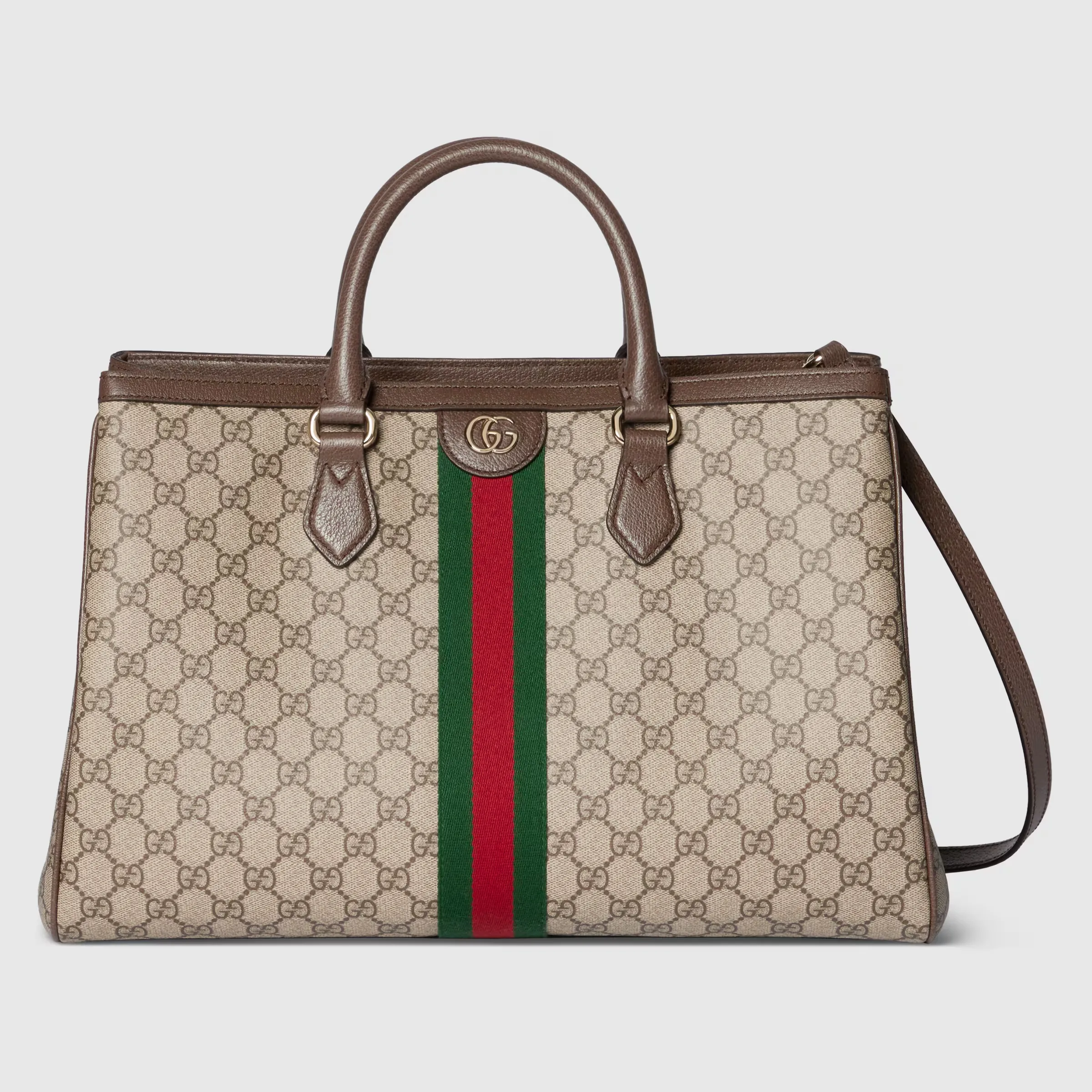Gucci Ophidia Tote Bag Medium Size GG Monogram coated fabric - Beige and dark brown