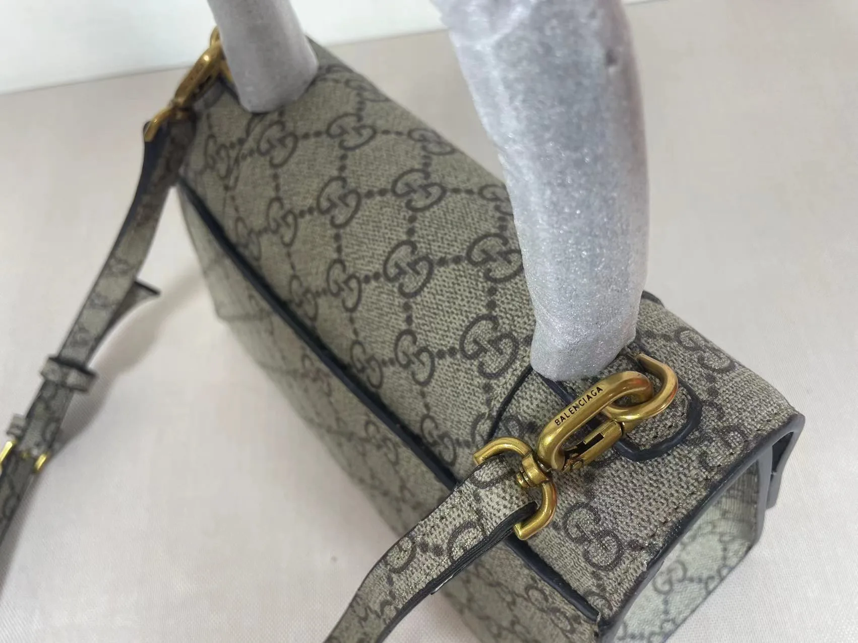 Gucci x Balenciaga The Hacker Project Hourglass Bag - leather canvas&gold-tone hardware, Ebony