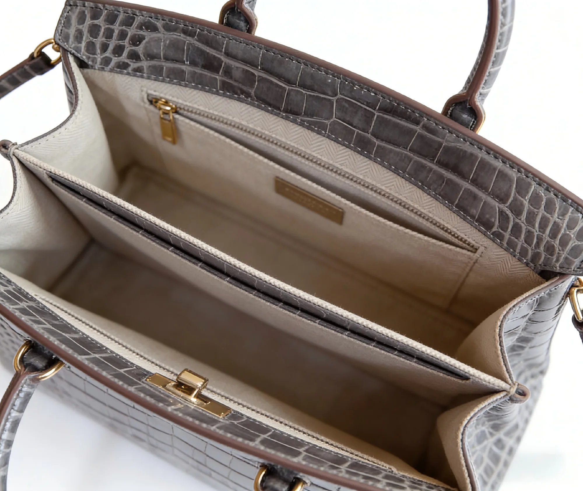Hermès Birkin 25 / 30 Gris Crocodile Embossed Leather Handbag with Pegasus Charm & Smiley Tag (Gold Hardware)