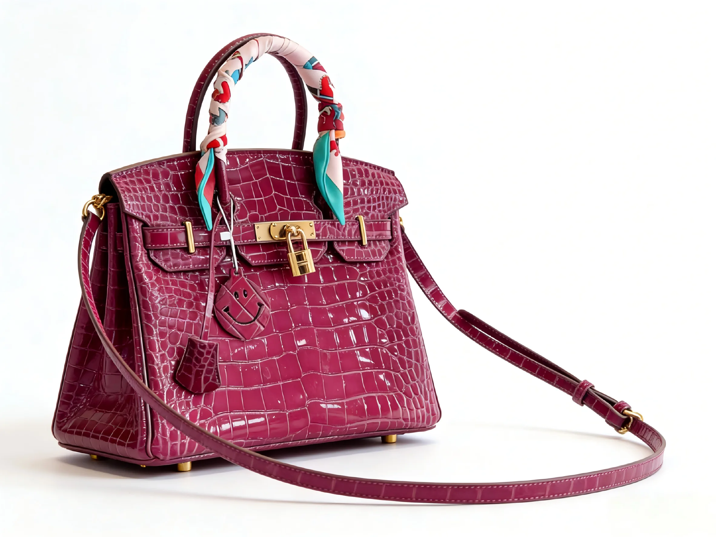 Birkin 25 & 30 Shiny Alligator Crocodile Magnolia GHW with Twilly and Rodeo Charm