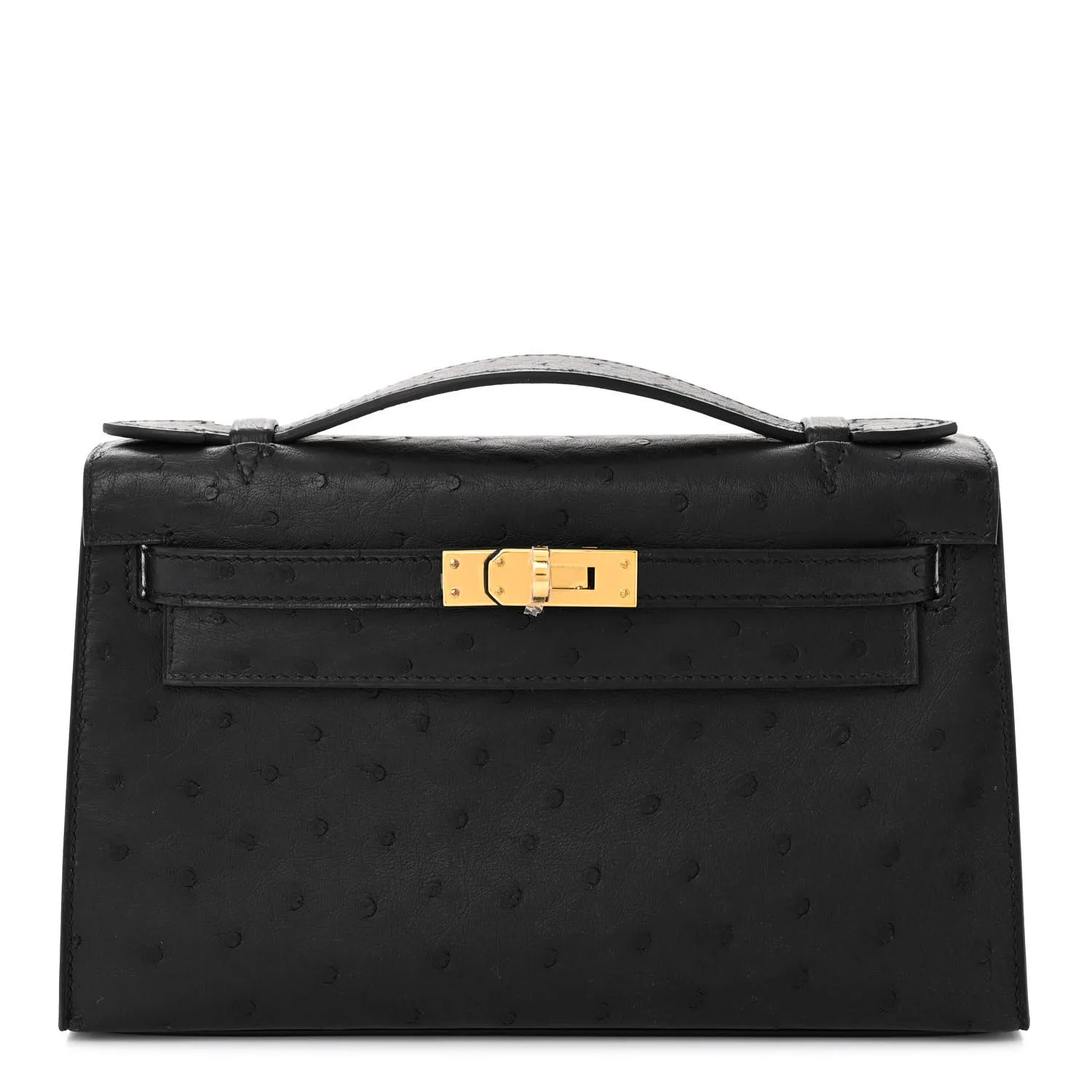 HERMES Ostrich Kelly Pochette Black
