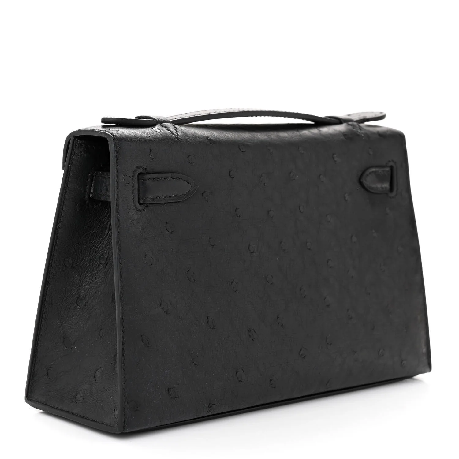 HERMES Ostrich Kelly Pochette Black