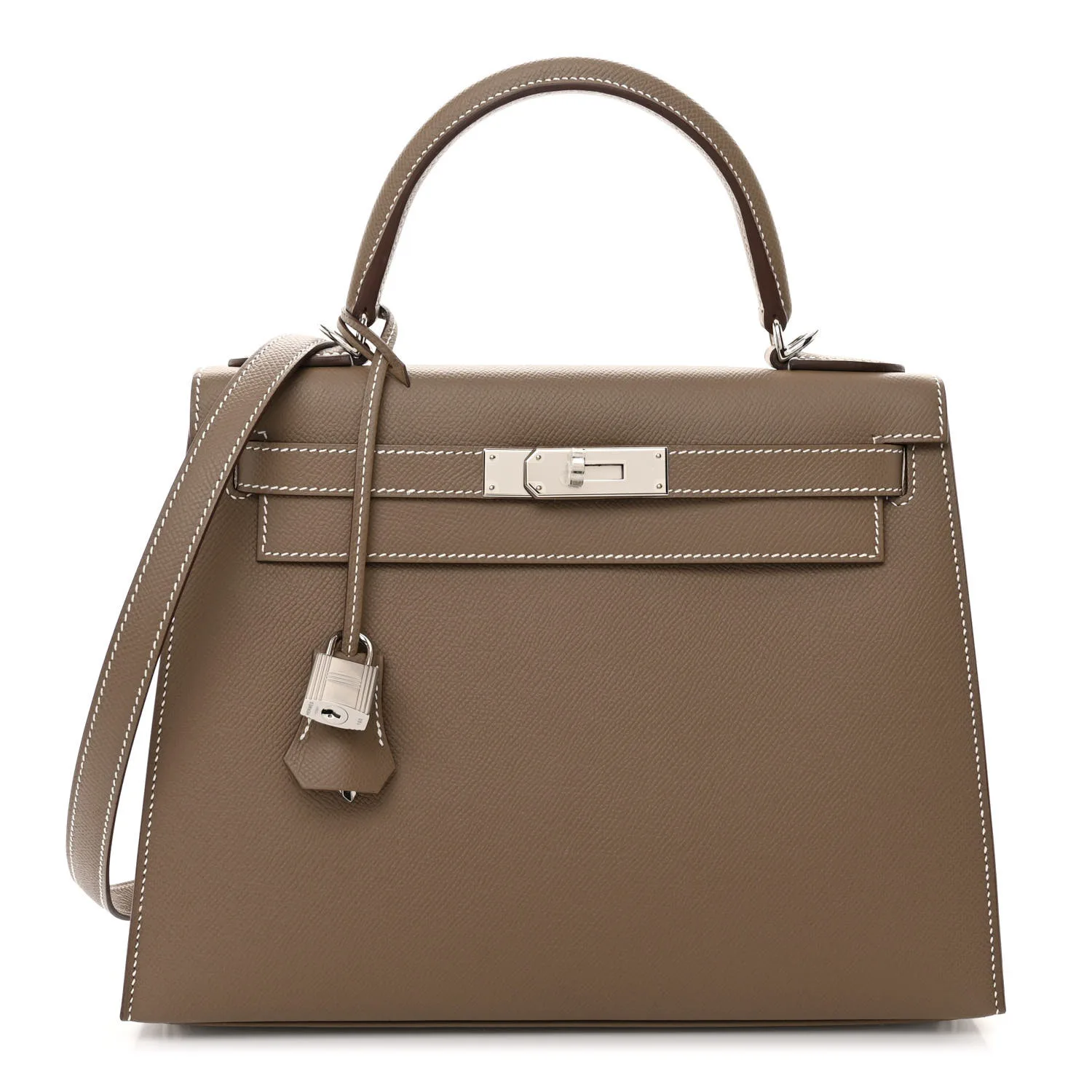 Epsom Kelly Sellier 28 Etoupe (Silver Lock)