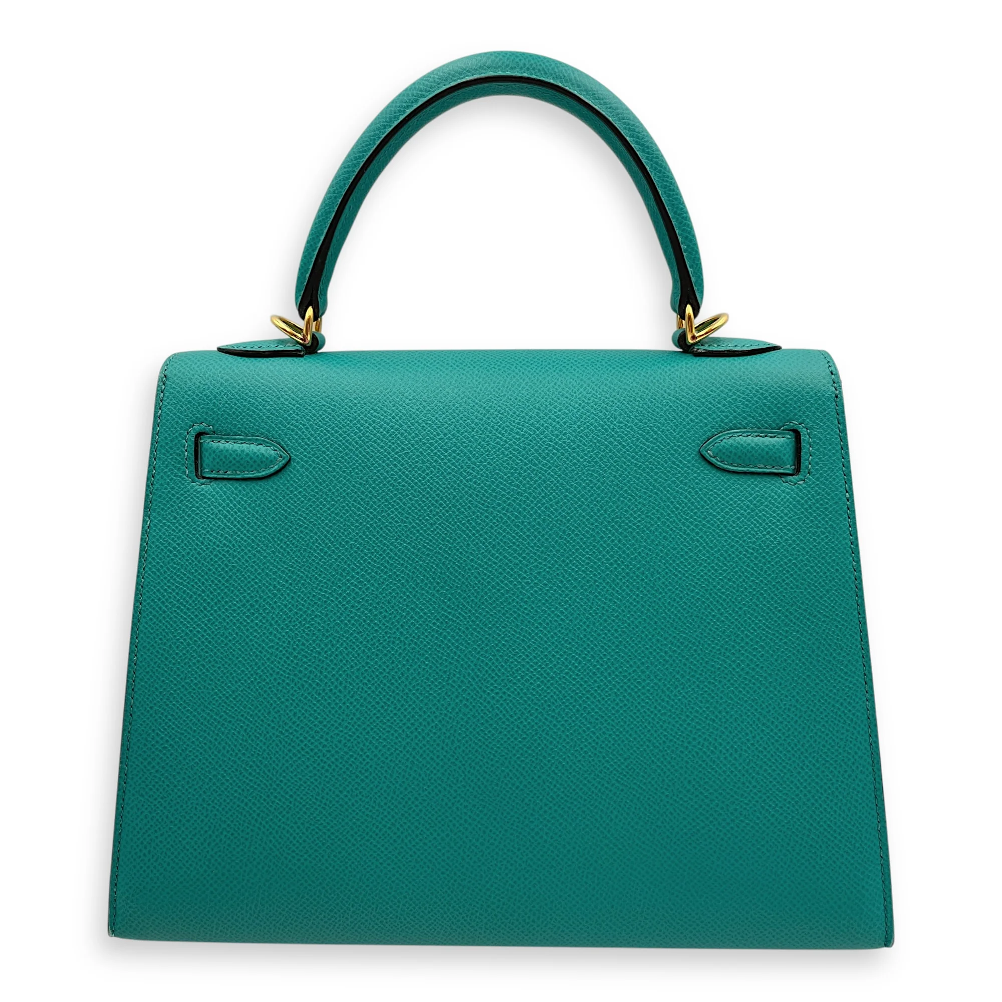 Sellier Kelly 25 Blue Paon in Epsom, Gold hardware