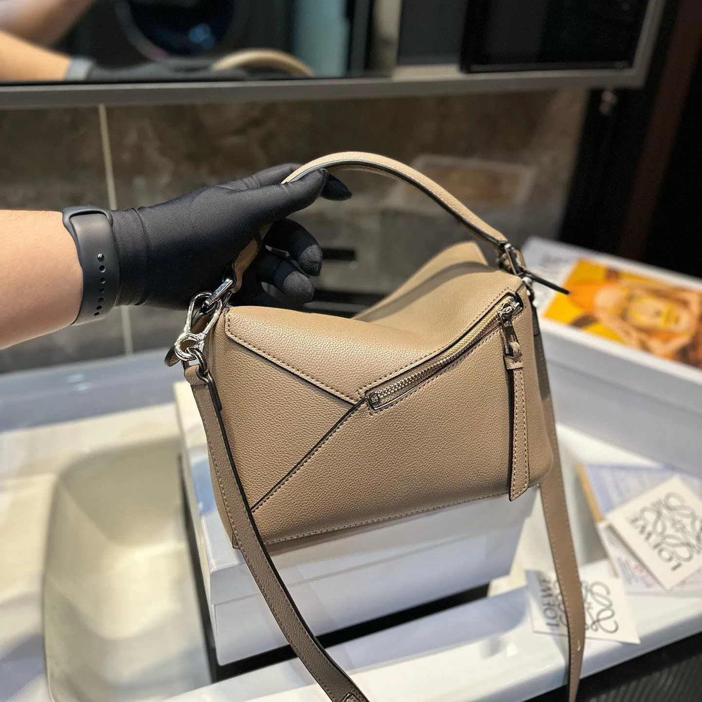 Puzzle bag in soft grained calfskin