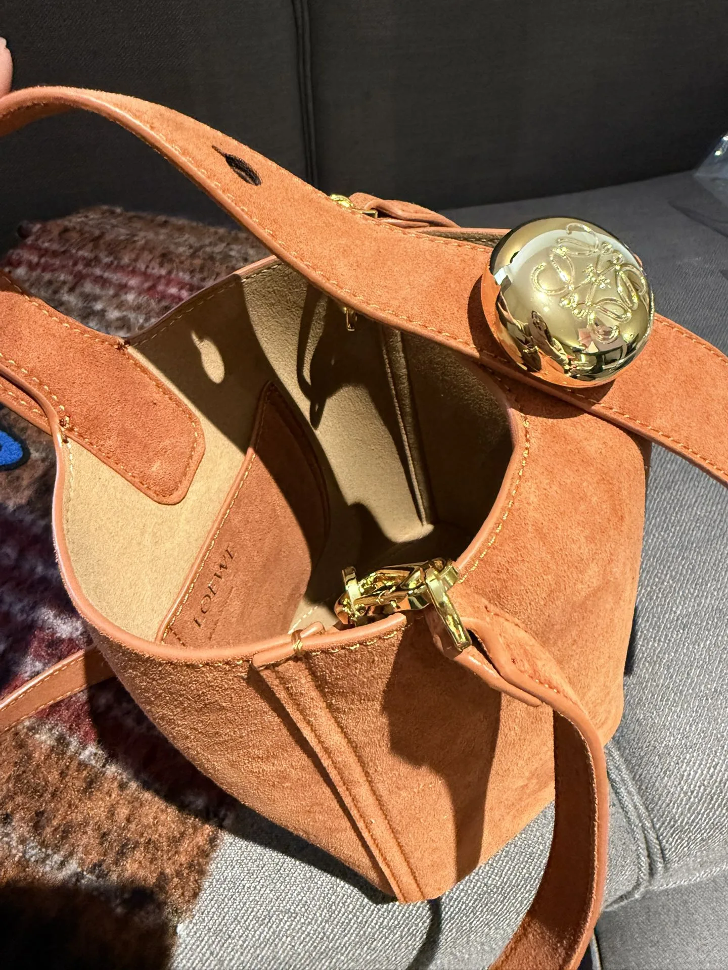 Pebble Bucket bag in soft grained calfskin