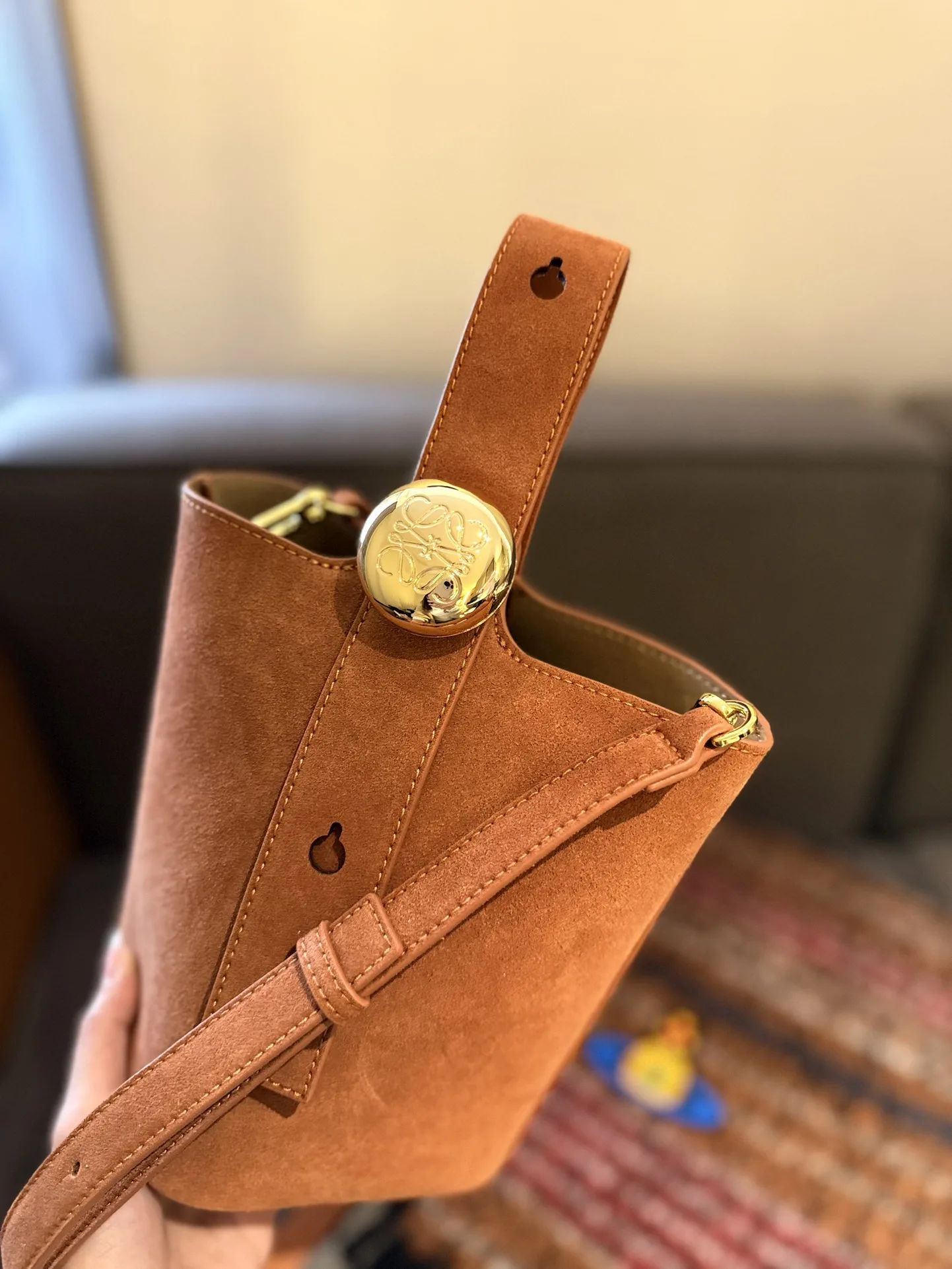 Pebble Bucket bag in soft grained calfskin