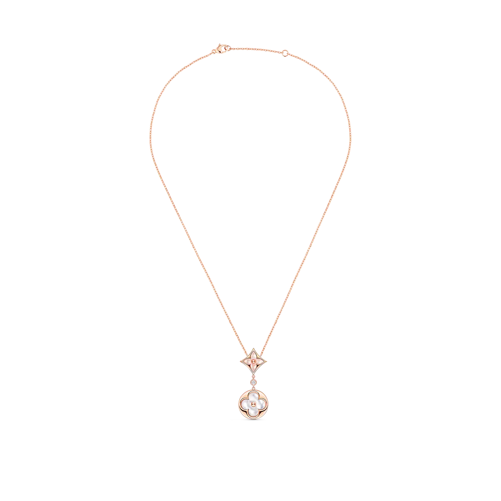 Color Blossom Necklace, Pink Gold, Pink Mother-Of-Pearl, White Mother-Of-Pearl And Diamond