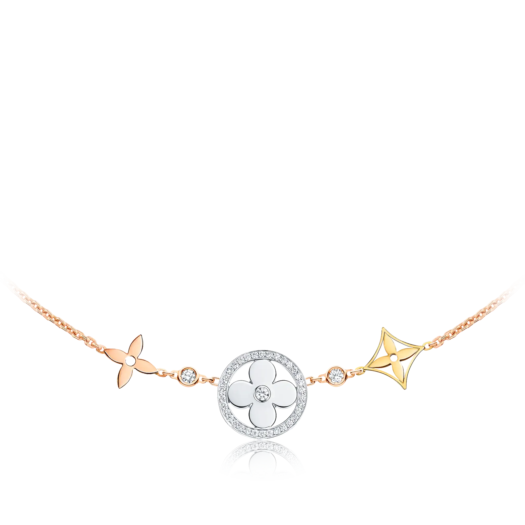Idylle Blossom XL Necklace, 3 golds and diamonds