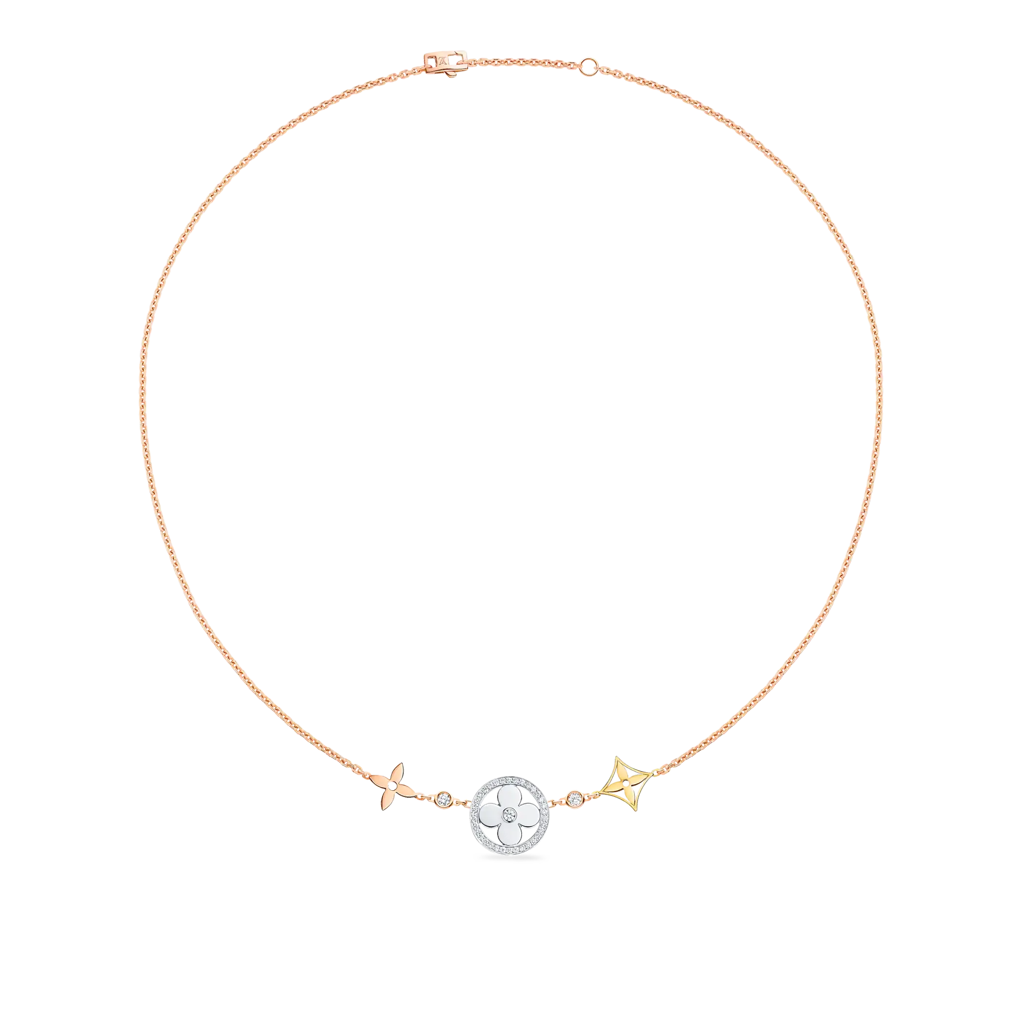 Idylle Blossom XL Necklace, 3 golds and diamonds