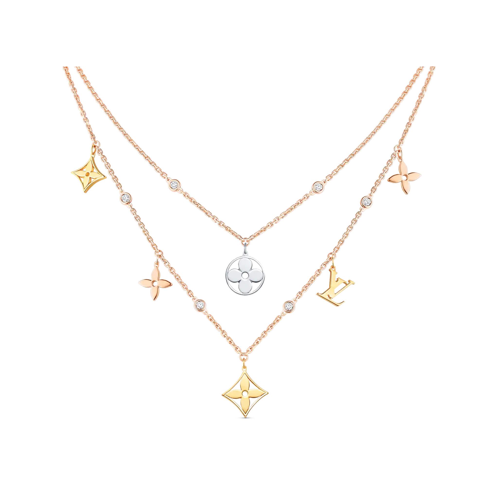 Louis Vuitton Idylle Blossom Charms Necklace, 3 Golds And Diamonds