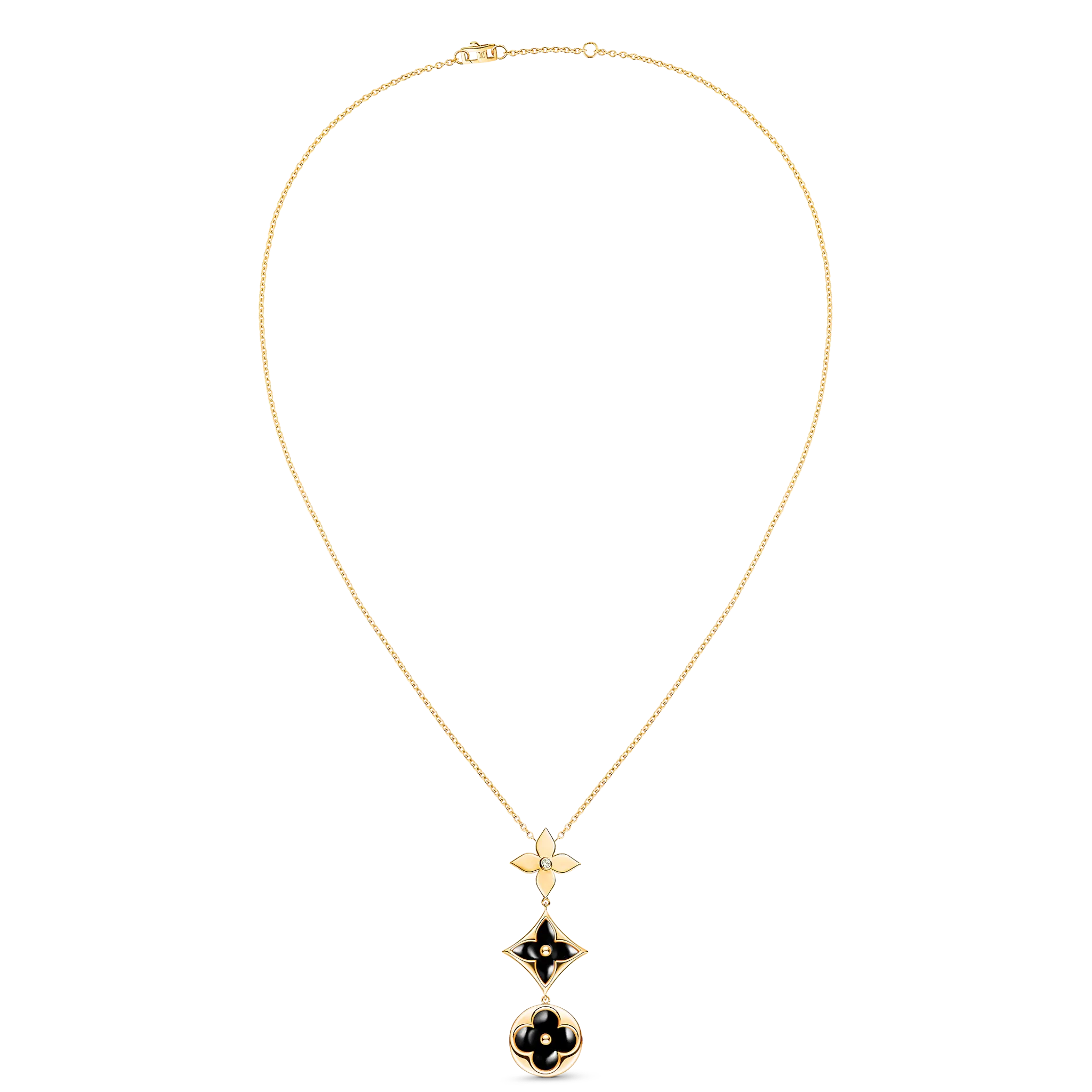 Louis Vuitton Color Blossom Lariat Necklace, Yellow Gold, Onyx And Diamond