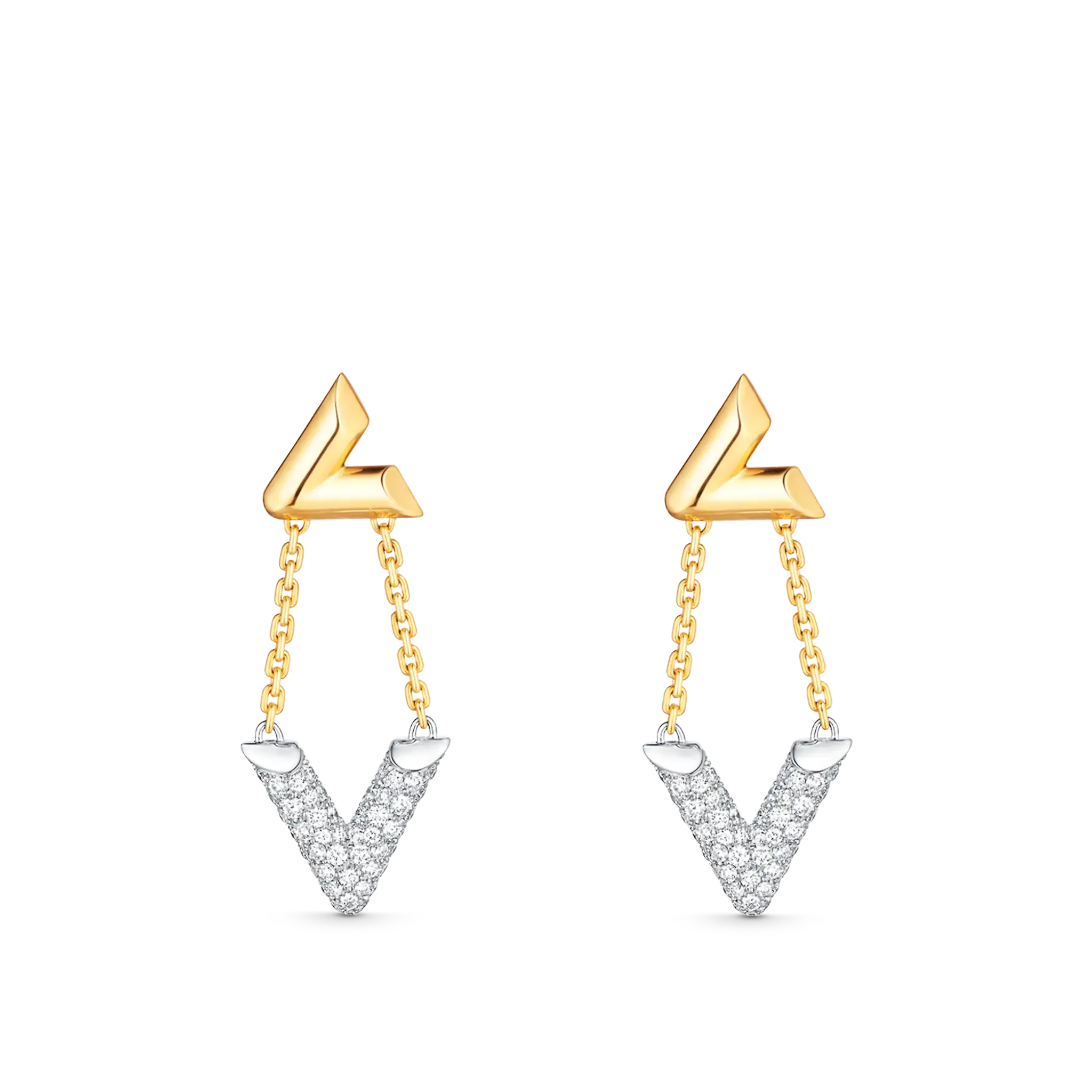 Volt Upside Down Earrings, Yellow Gold, White Gold And Diamonds