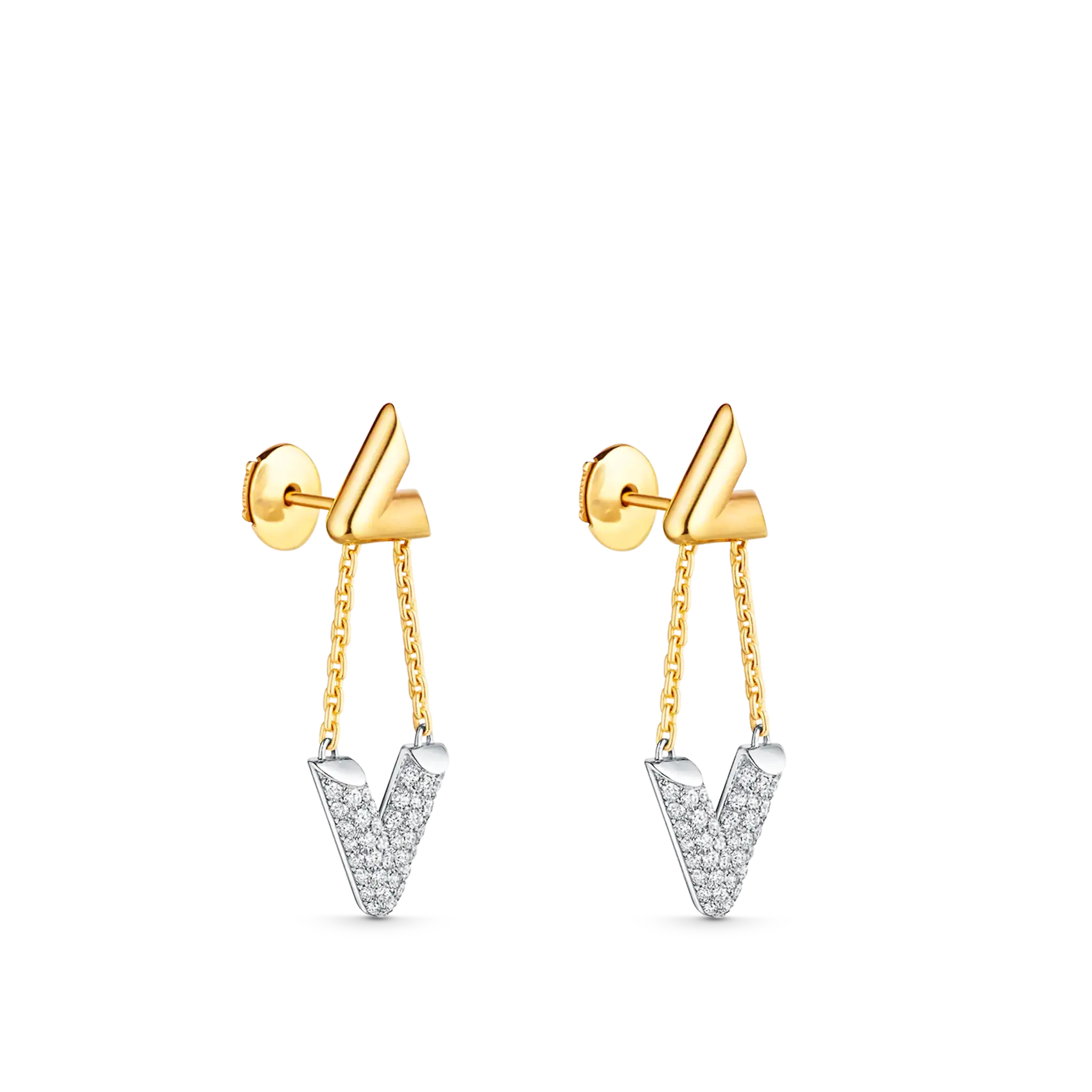Volt Upside Down Earrings, Yellow Gold, White Gold And Diamonds