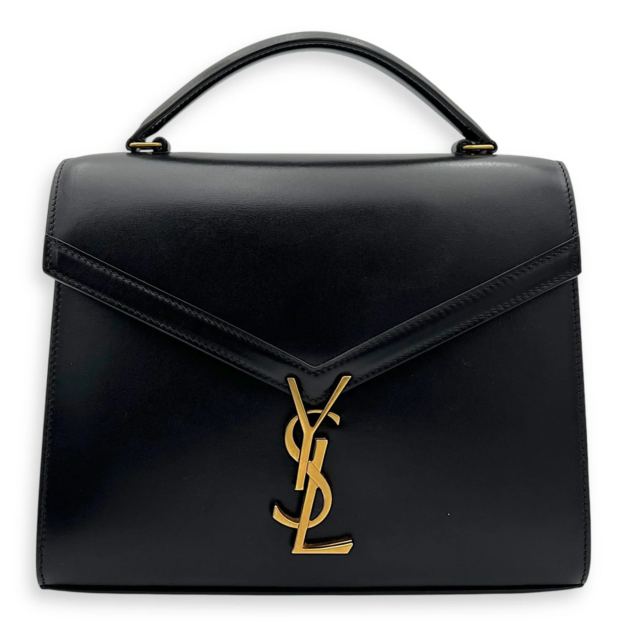 Cassandra Top Handle Bag Black in Calfskin, Gold hardware