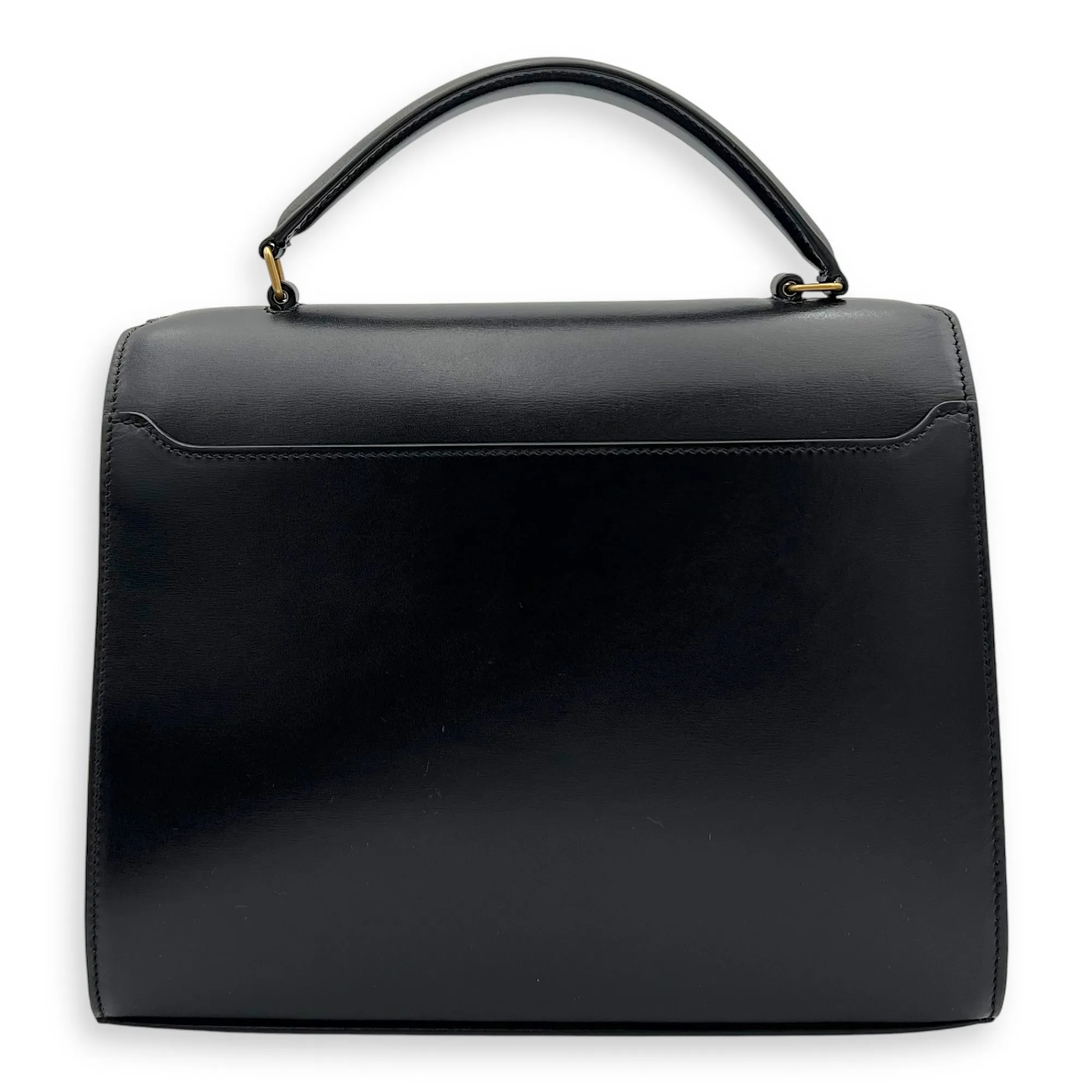 Cassandra Top Handle Bag Black in Calfskin, Gold hardware