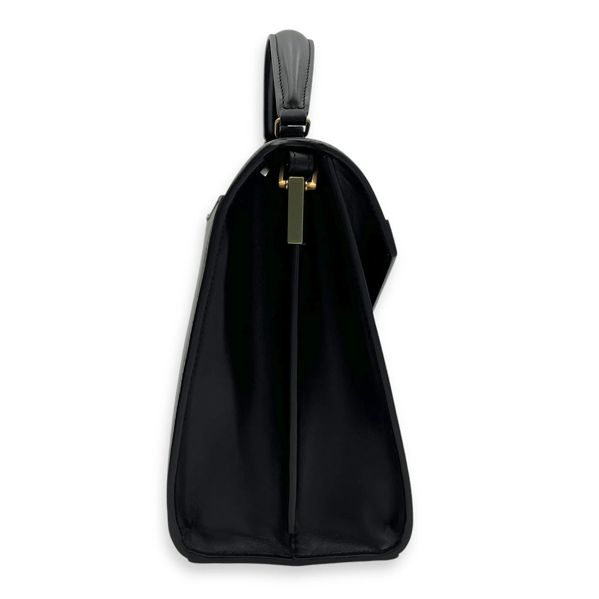 Cassandra Top Handle Bag Black in Calfskin, Gold hardware