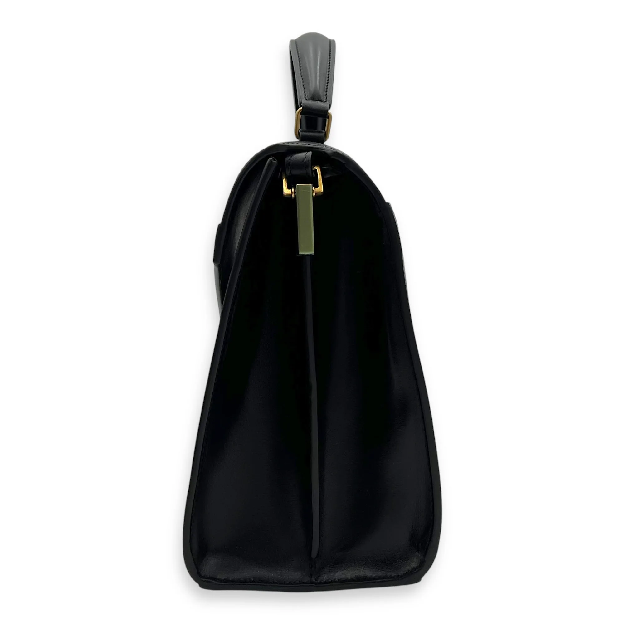 Cassandra Top Handle Bag Black in Calfskin, Gold hardware